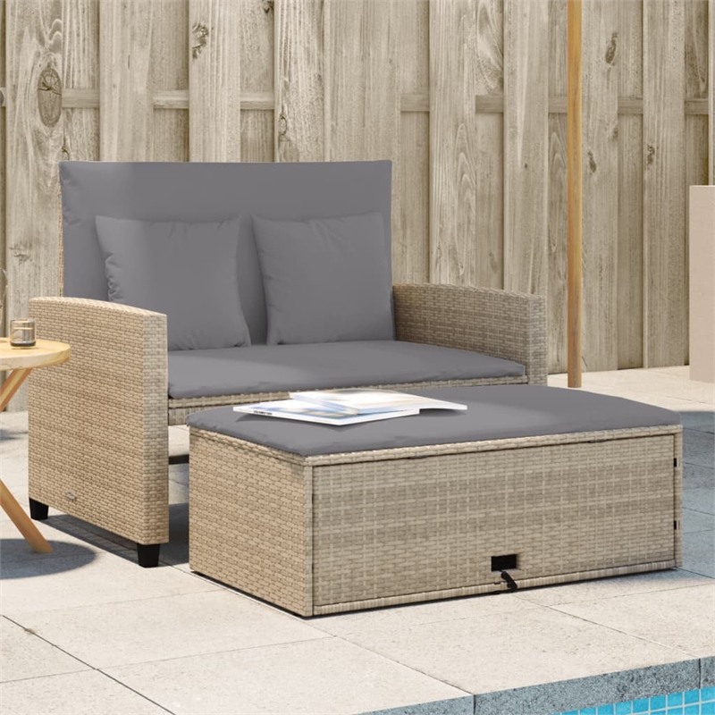 vidaXL 2-Seater PE Rattan And Powder-Coated Steel Patio Sofa in Beige