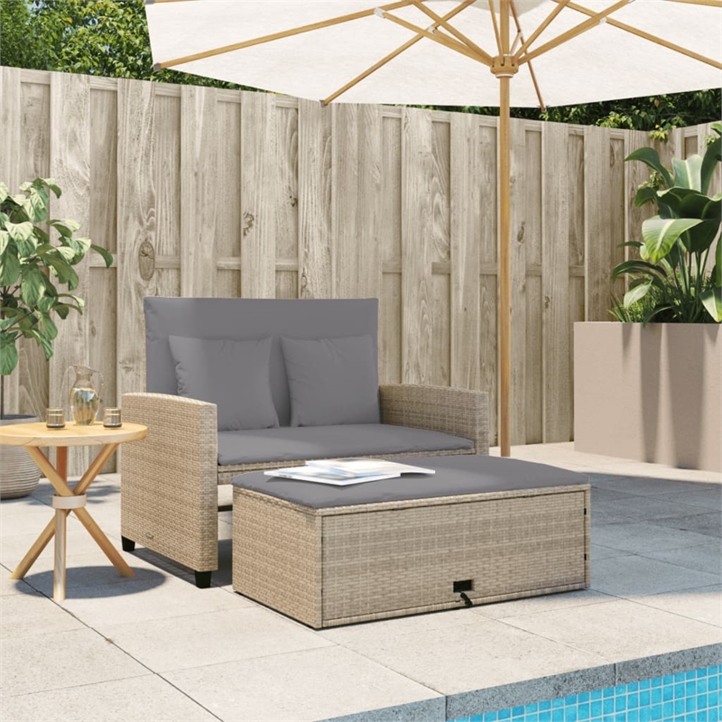 vidaXL 2-Seater PE Rattan And Powder-Coated Steel Patio Sofa in Beige