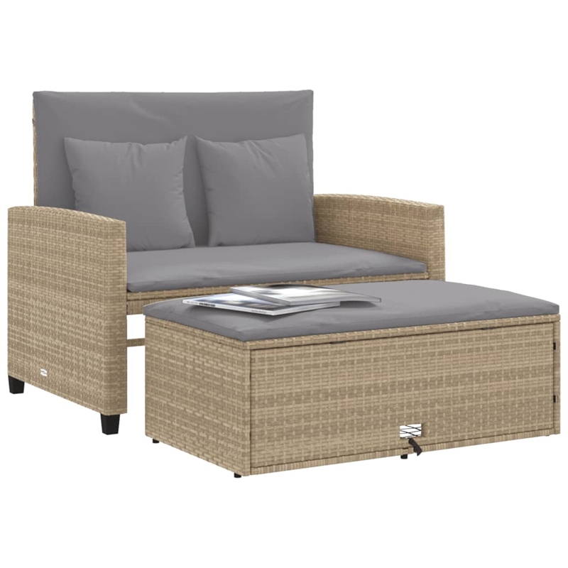 vidaXL 2-Seater PE Rattan And Powder-Coated Steel Patio Sofa in Beige