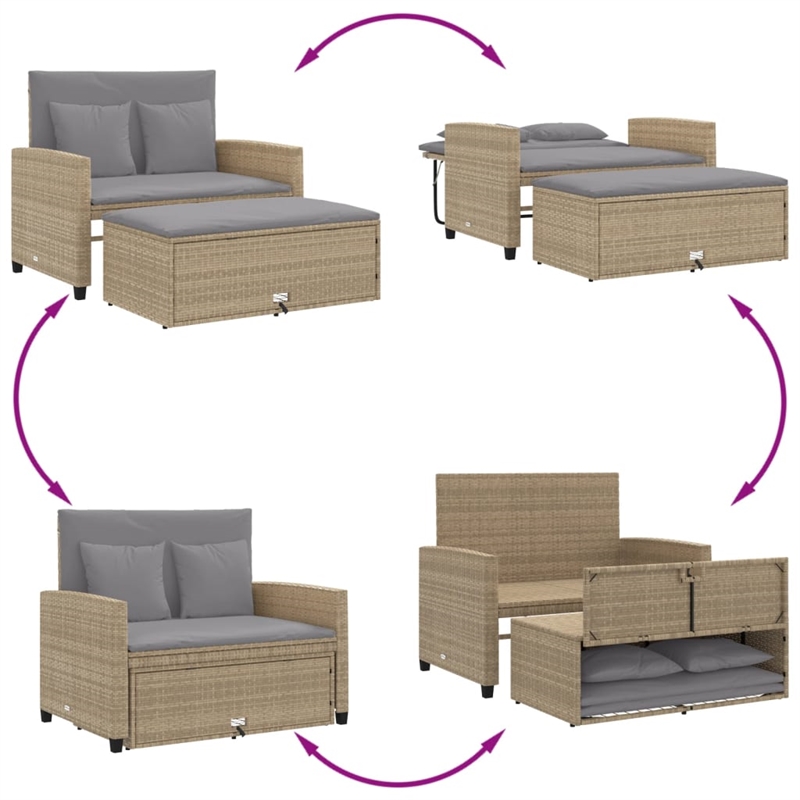 vidaXL 2-Seater PE Rattan And Powder-Coated Steel Patio Sofa in Beige