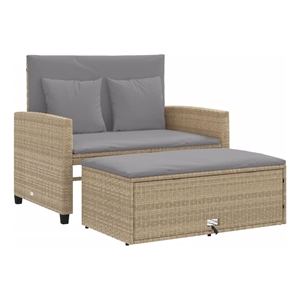 vidaXL 2-Seater PE Rattan And Powder-Coated Steel Patio Sofa in Beige