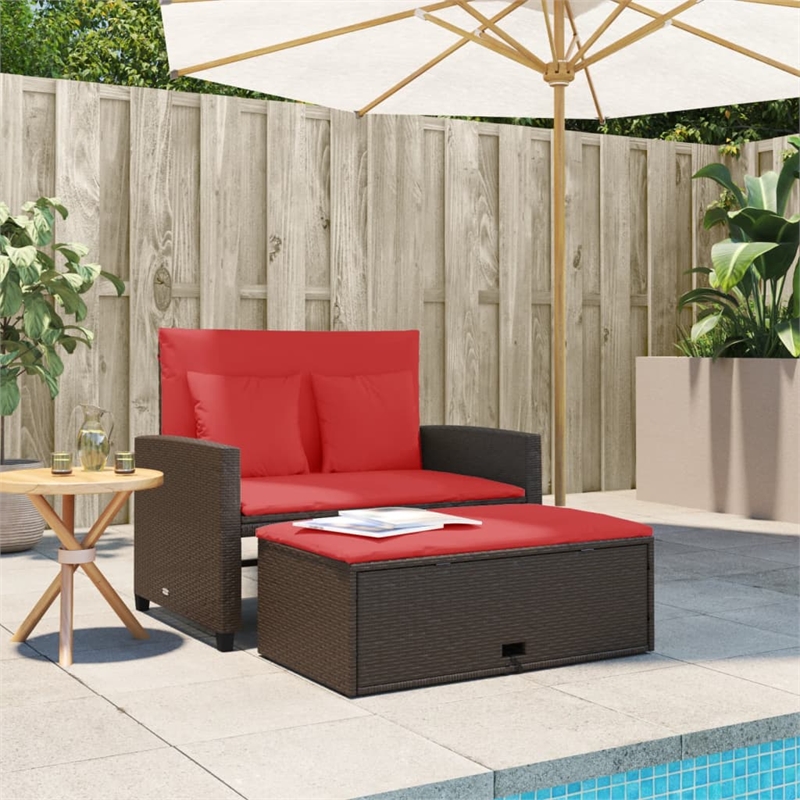 vidaXL 2-Seater Poly Rattan Patio Sofa in Brown & Red