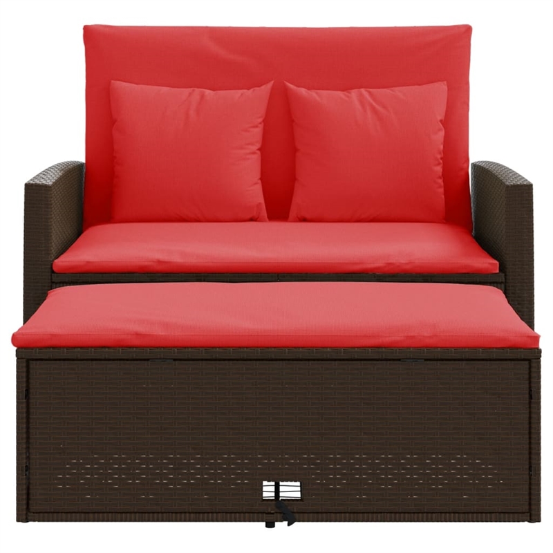 vidaXL 2-Seater Poly Rattan Patio Sofa in Brown & Red