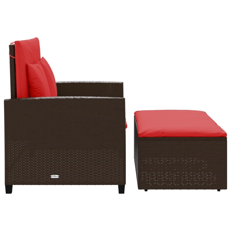 vidaXL 2-Seater Poly Rattan Patio Sofa in Brown & Red