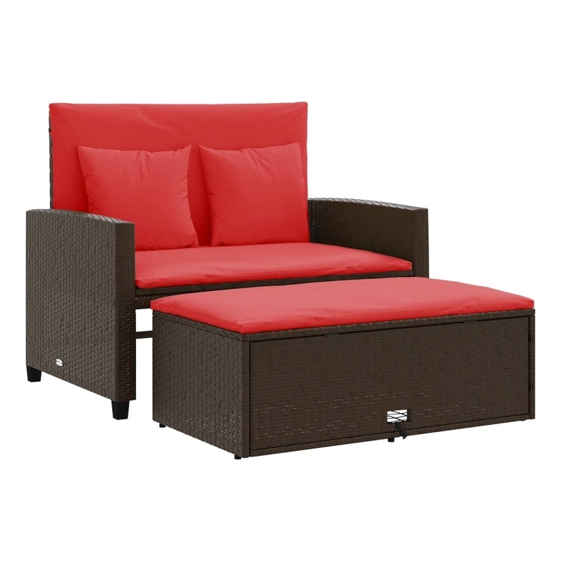 vidaXL 2-Seater Poly Rattan Patio Sofa in Brown & Red