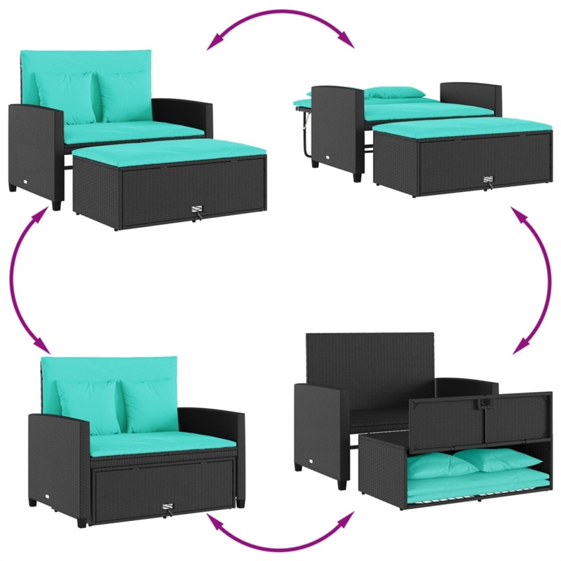 vidaXL 2-Seater PE Rattan Patio Sofa in Black