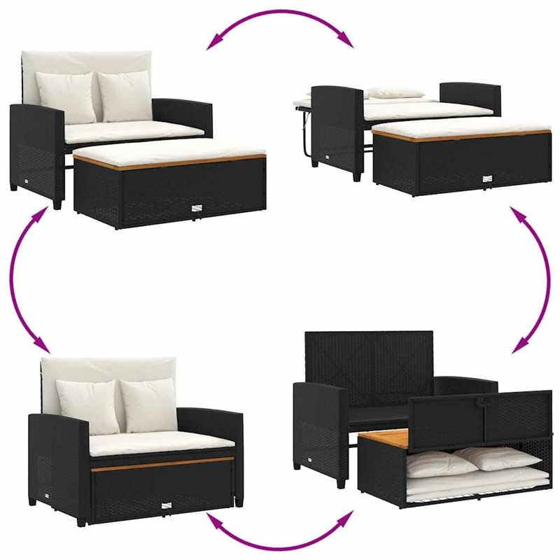 vidaXL 2-Seater Poly Rattan Patio Sofa in Black