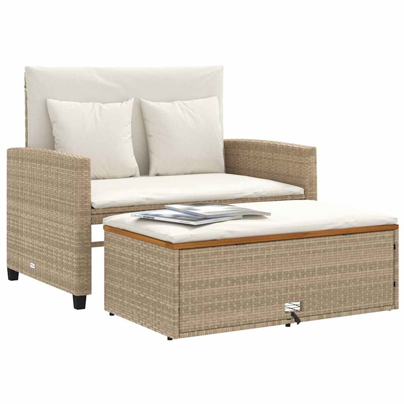 vidaXL 2-Seater Convertible Poly Rattan Patio Sofa in Beige