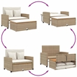 vidaXL 2-Seater Convertible Poly Rattan Patio Sofa in Beige