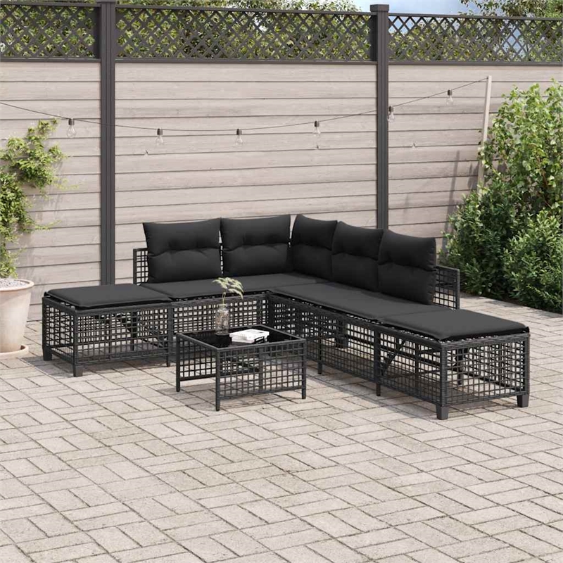 vidaXL Poly Rattan Powder-Coated Steel & Tempered Glass Garden Sofa Set in Black