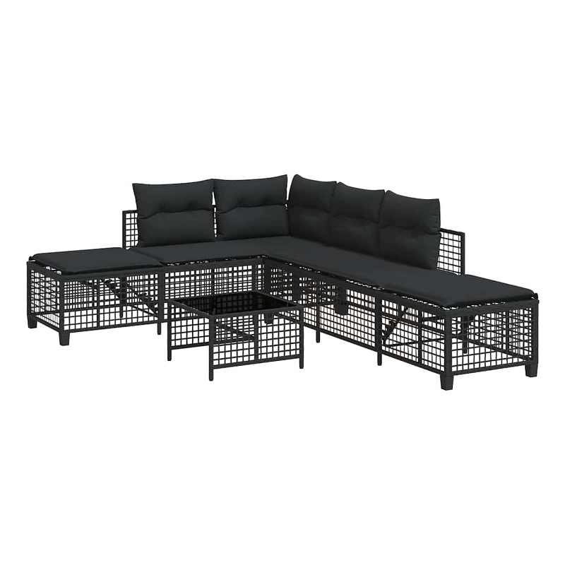 vidaXL Poly Rattan Powder-Coated Steel & Tempered Glass Garden Sofa Set in Black