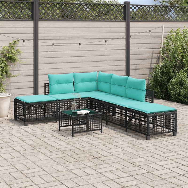 vidaXL 3-Piece PE Rattan Patio Sofa Set Adjustable Armrests in Black