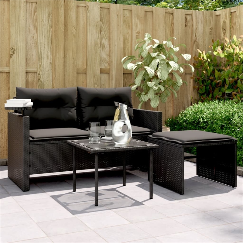 vidaXL Poly Rattan Powder-Coated Steel & Tempered Glass Garden Sofa Set in Black