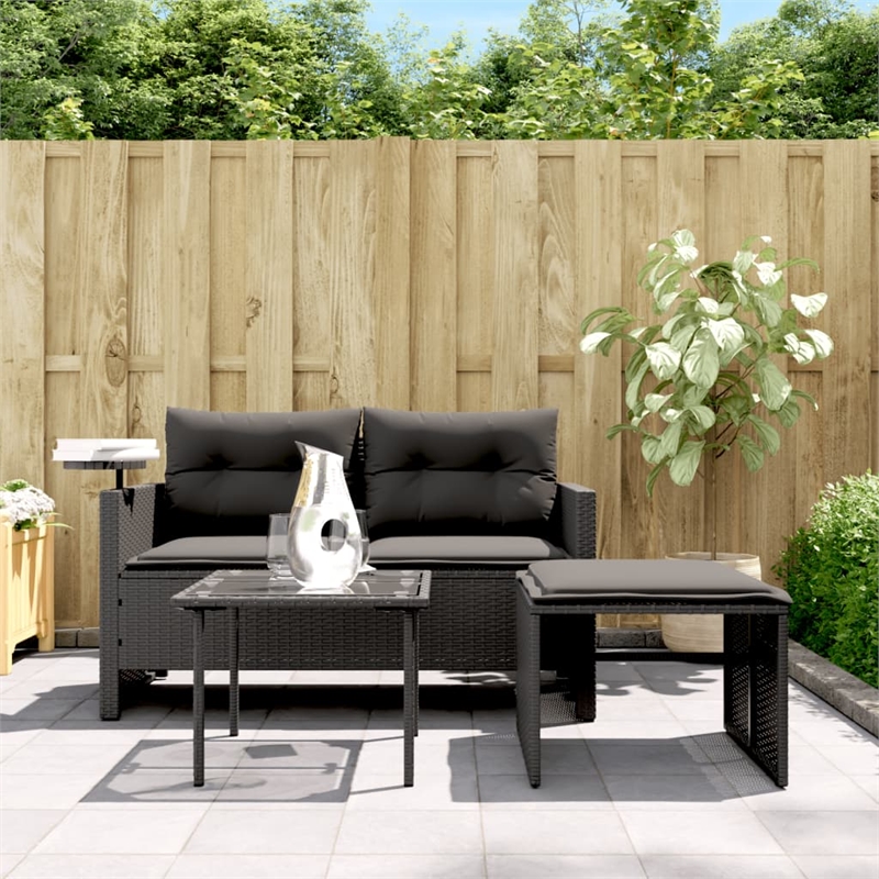 vidaXL Poly Rattan Powder-Coated Steel & Tempered Glass Garden Sofa Set in Black