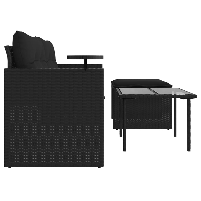 vidaXL Poly Rattan Powder-Coated Steel & Tempered Glass Garden Sofa Set in Black