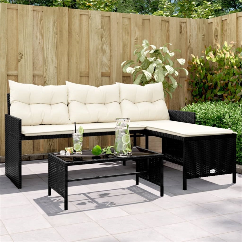 vidaXL Garden Sofa in Black & Cream/White