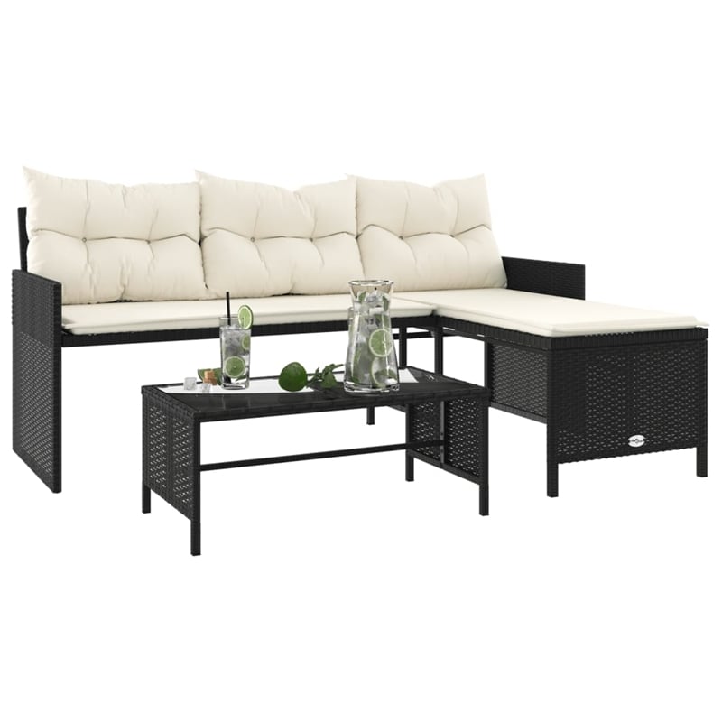 vidaXL Garden Sofa in Black & Cream/White