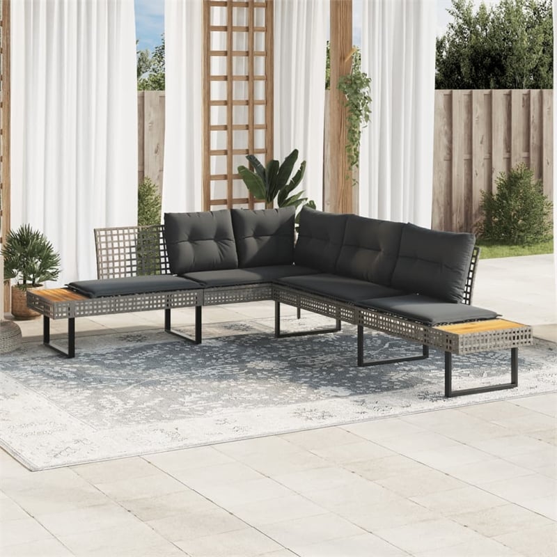 vidaXL L-Shaped Poly Rattan Garden Sofa With Removable Covers in Grey