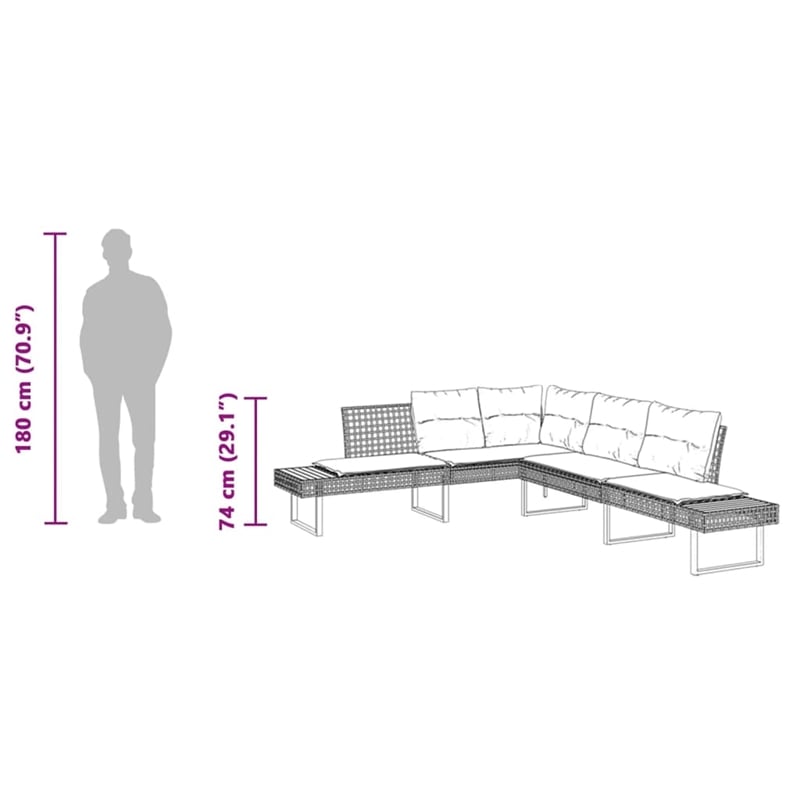 vidaXL L-Shaped Poly Rattan Garden Sofa With Removable Covers in Grey