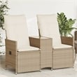 vidaXL 2-Seater PE Rattan Reclining Garden Sofa in Beige
