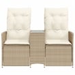 vidaXL 2-Seater PE Rattan Reclining Garden Sofa in Beige