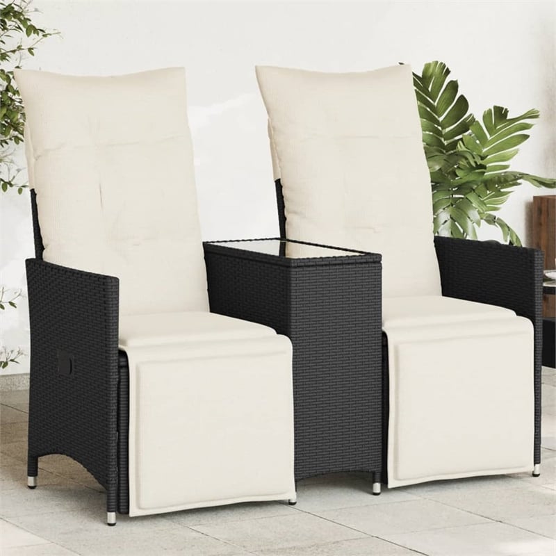 vidaXL Reclining Garden Sofa in Black & Cream/White