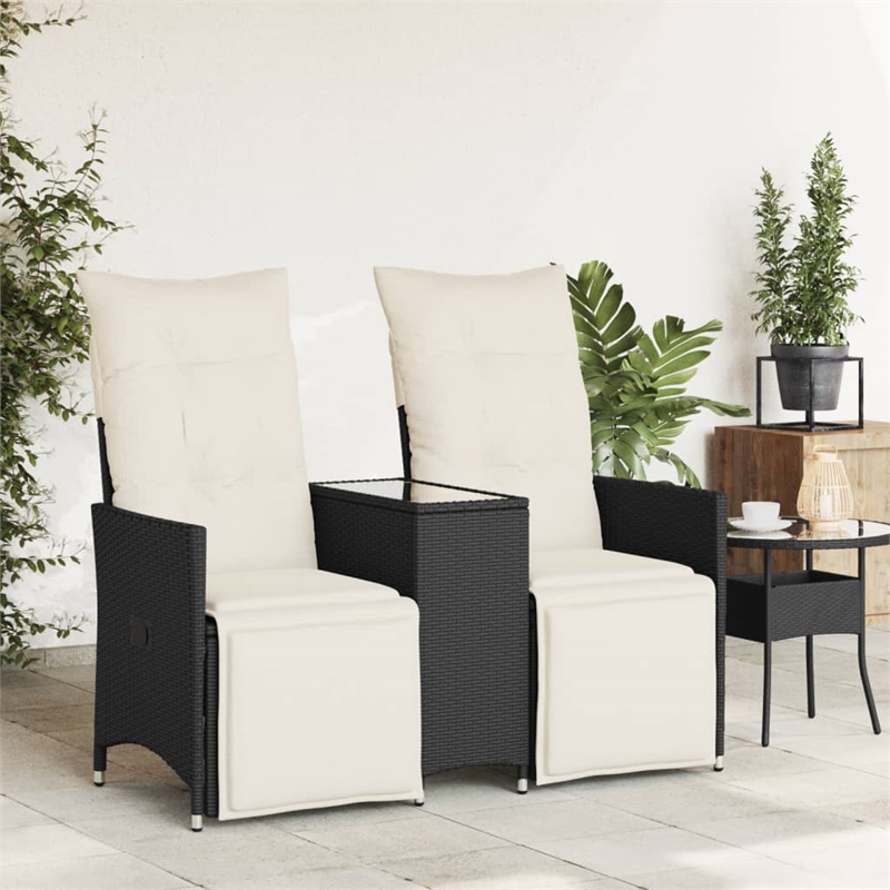 vidaXL Reclining Garden Sofa in Black & Cream/White