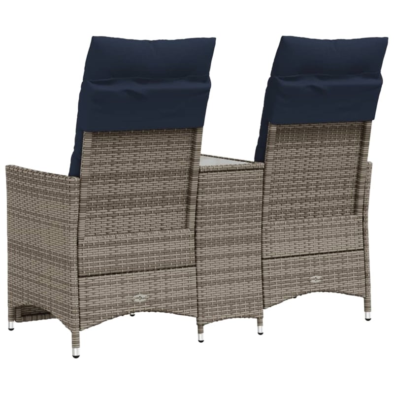 vidaXL 2-Seater Poly Rattan Reclining Patio Sofa With Table in Navy Blue/Grey