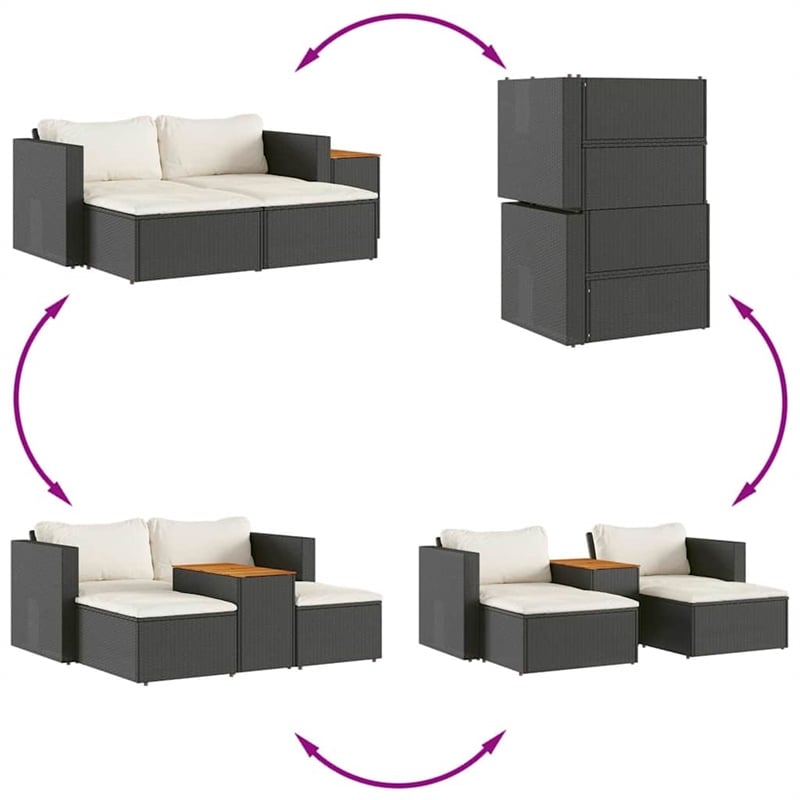 vidaXL Garden Sofa Set in Black & Cream/White