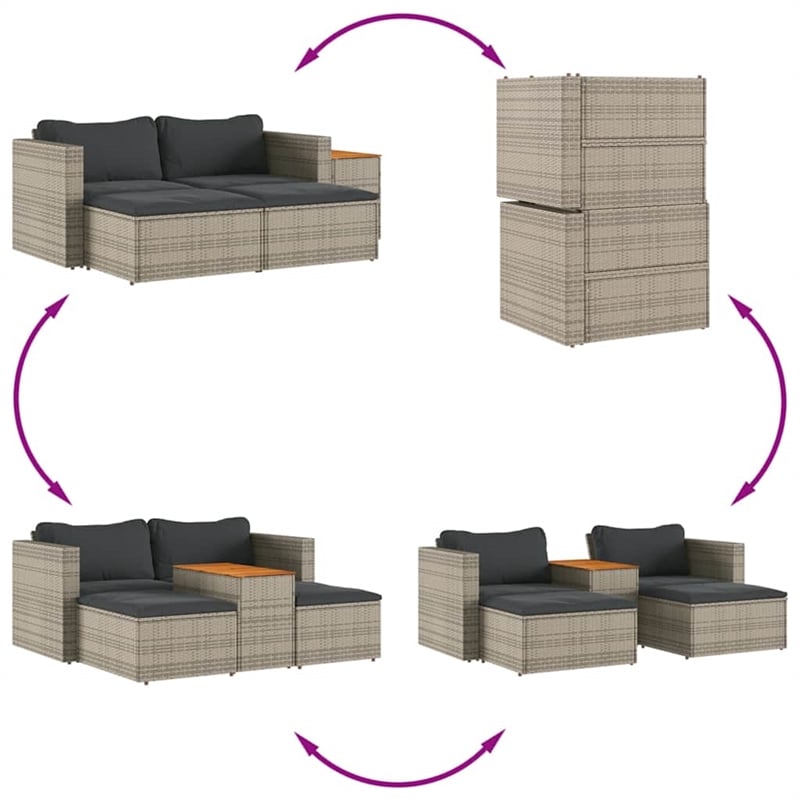 vidaXL Modular PE Rattan Garden Sofa Set in Grey