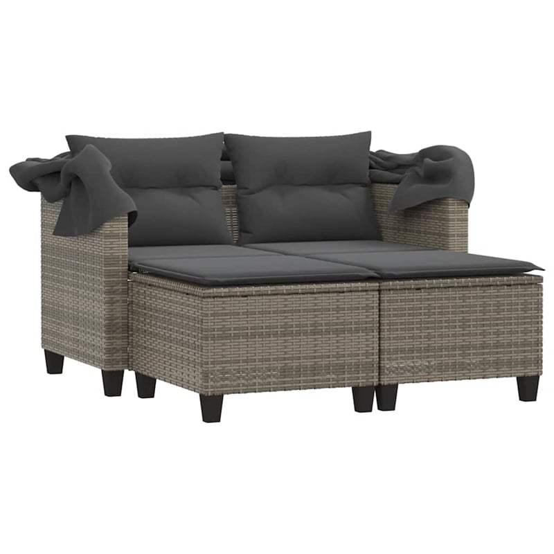 vidaXL 2-Seater PE Rattan And Powder-Coated Steel Garden Sofa in Grey