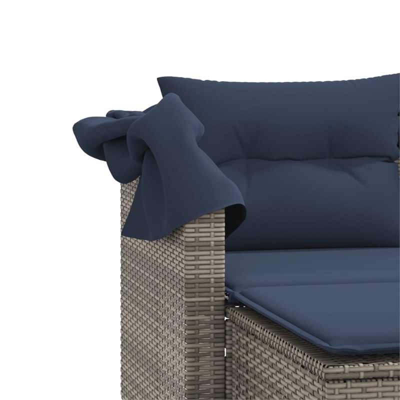 vidaXL PE Rattan And Powder-Coated Steel Garden Sofa Grey And Navy Blue