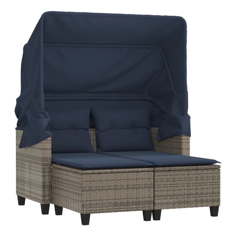 vidaXL PE Rattan And Powder-Coated Steel Garden Sofa Grey And Navy Blue
