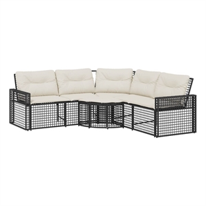 vidaXL Large PE Rattan Patio Sofa With Removable Covers in Black And Cream