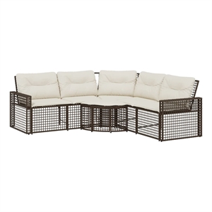 vidaXL Patio Sofa in Brown And Cream With White