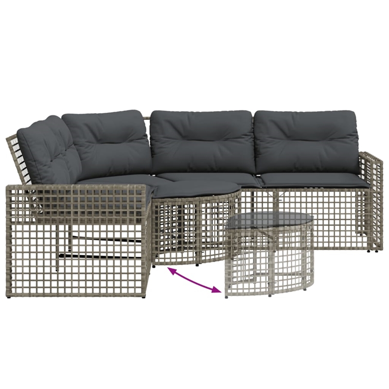 vidaXL L-Shaped PE Rattan And Powder-Coated Steel Garden Sofa Large in Grey