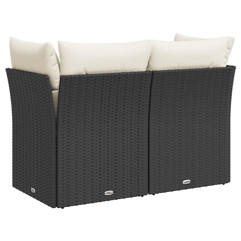 vidaXL 2-Seater PE Rattan Garden Sofa With Removable Covers in Black