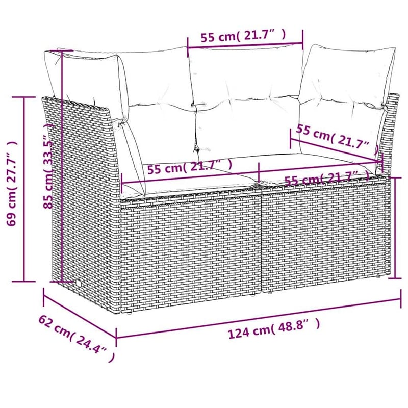 vidaXL 2-Seater PE Rattan Garden Sofa With Removable Covers in Black