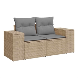 vidaXL 2-Seater Modular Poly Rattan Garden Sofa in Beige