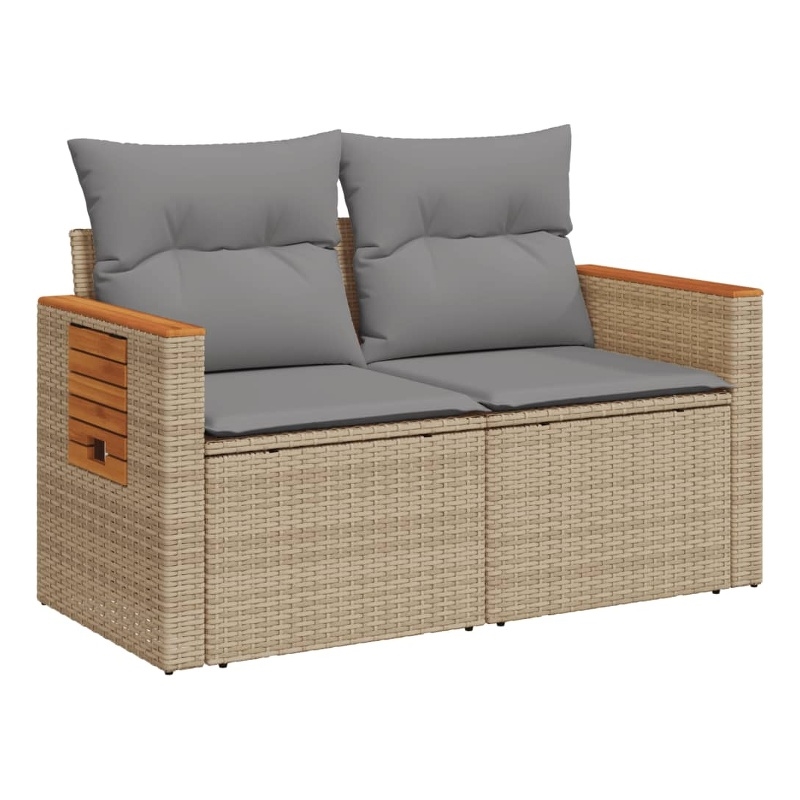 vidaXL Poly Rattan Powder-Coated Steel & Solid Acacia Wood Garden Sofa in Beige
