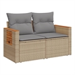 vidaXL Poly Rattan Powder-Coated Steel & Solid Acacia Wood Garden Sofa in Beige