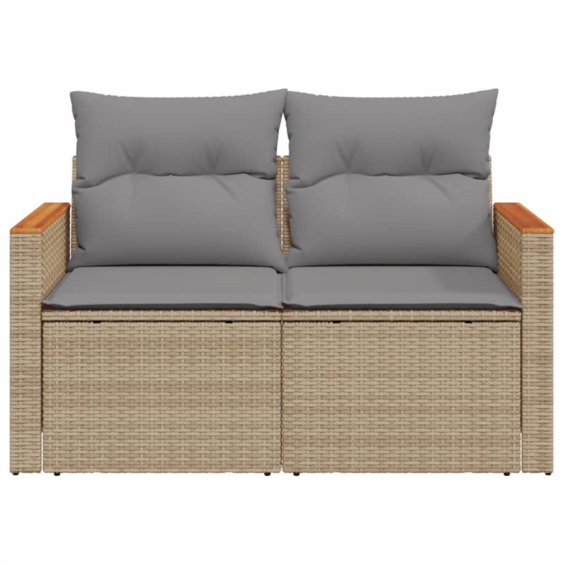 vidaXL Poly Rattan Powder-Coated Steel & Solid Acacia Wood Garden Sofa in Beige