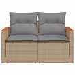 vidaXL Poly Rattan Powder-Coated Steel & Solid Acacia Wood Garden Sofa in Beige