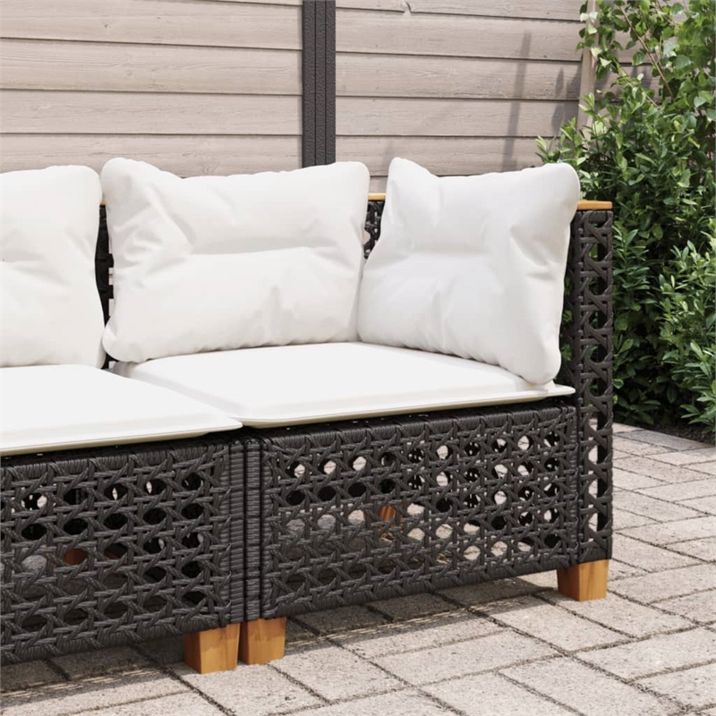 vidaXL Patio Corner Sofa With Cushions in Cream White and Black Poly Rattan