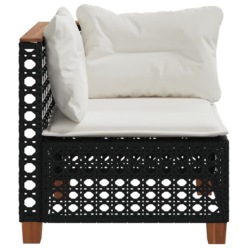 vidaXL Patio Corner Sofa With Cushions in Cream White and Black Poly Rattan