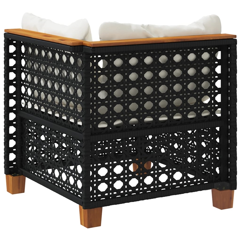 vidaXL Patio Corner Sofa With Cushions in Cream White and Black Poly Rattan