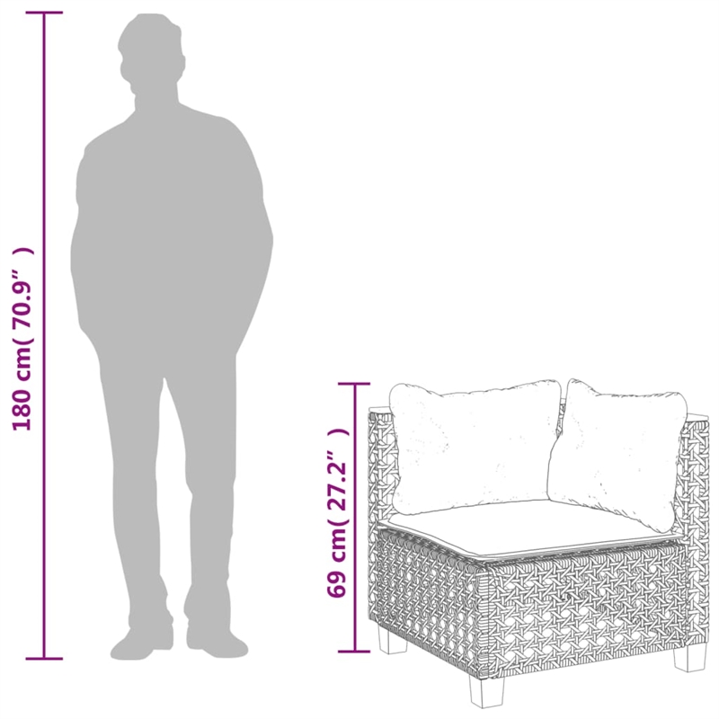 vidaXL Patio Corner Sofa With Cushions in Cream White and Black Poly Rattan