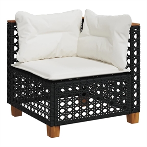 vidaXL Patio Corner Sofa With Cushions in Cream White and Black Poly Rattan