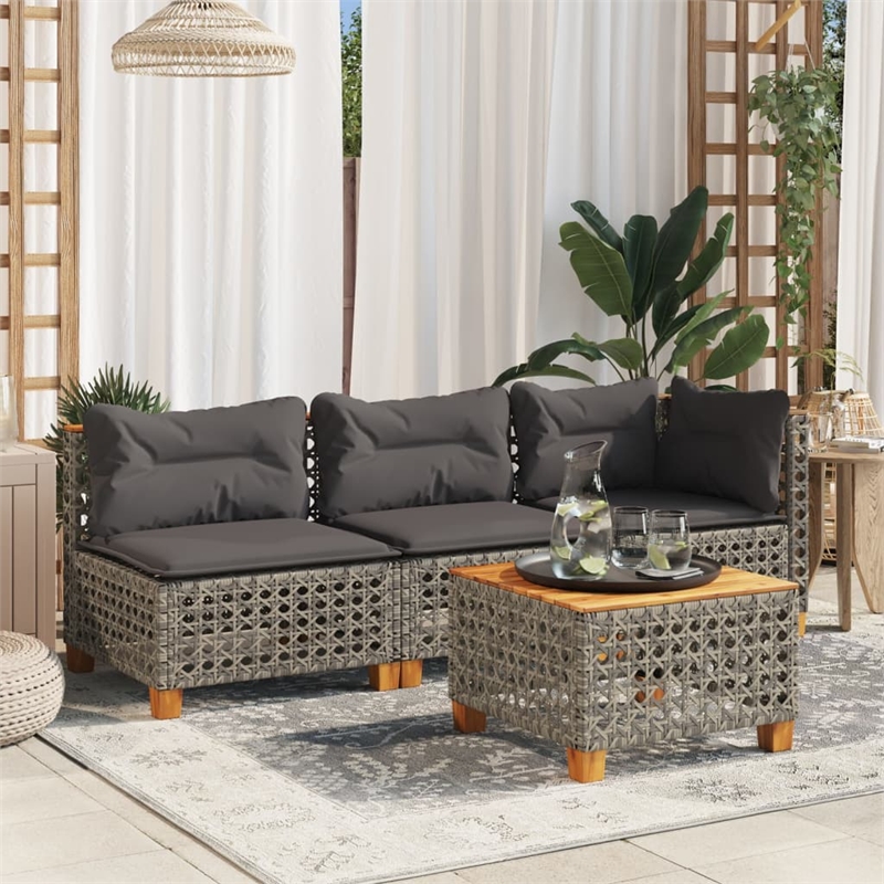 vidaXL Poly Rattan Patio Corner Sofa With Cushions in Dark Grey