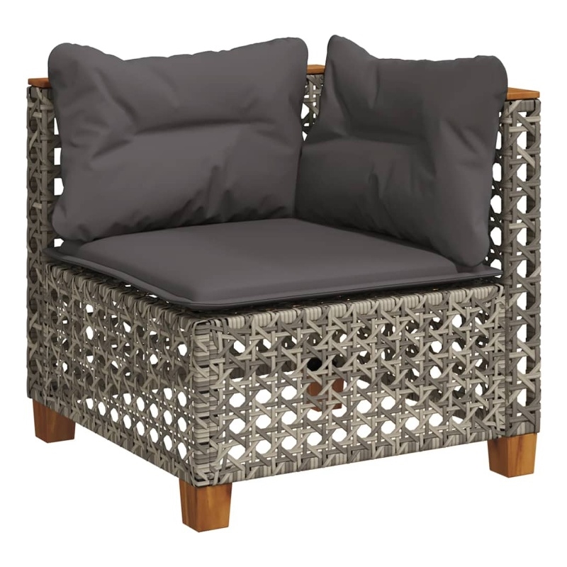 vidaXL Poly Rattan Patio Corner Sofa With Cushions in Dark Grey